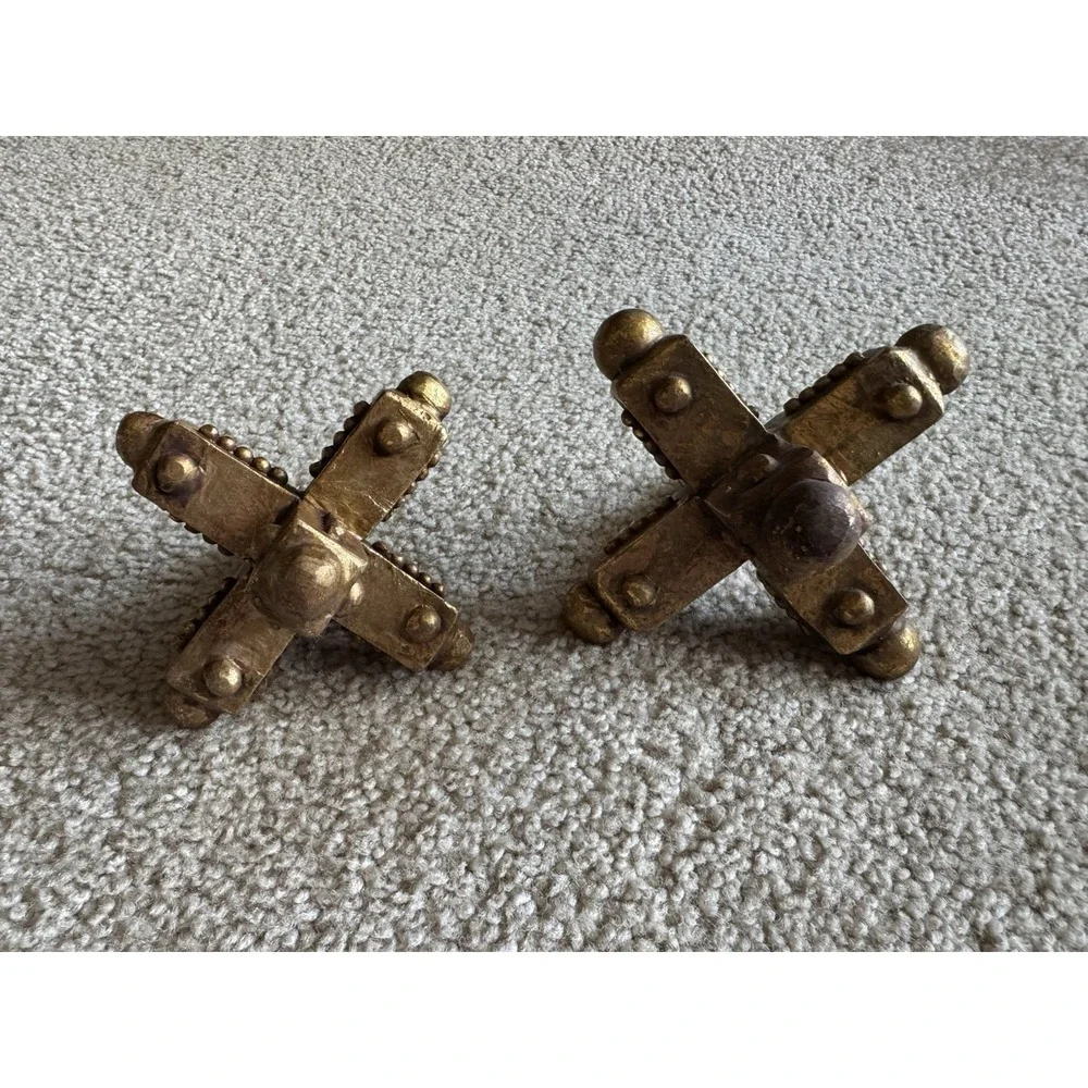 Pair of Decorative Gold Ceramic Jacks Sculptures Shelf Sitters Accent Decor